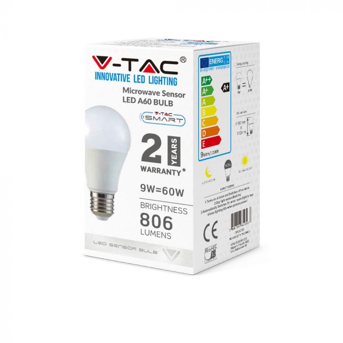 VT-2219 9W A60 LED BULB WITH MICROWAVE SENSOR E27 | VTAC Lighting ...